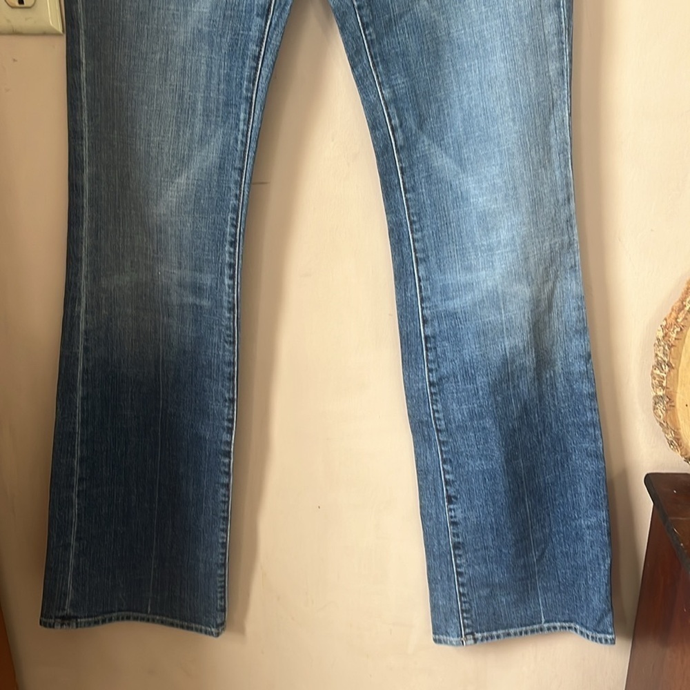 7FAM Blue Distressed Denim Lowrise Bootcut Jean Size 27 Y2K - Picture 2 of 10